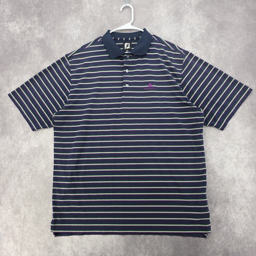 FootJoy FJ Mens XL Performance Golf Polo Shirt Striped Navy Pink Green Outdoor - Picture 2 of 10